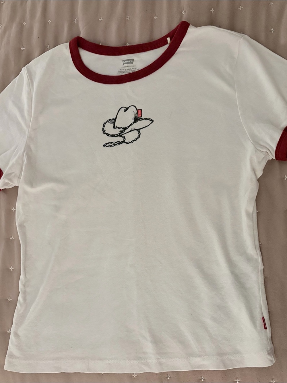 Levi's White Tee with Red Ringer and Cowboy Hat Graphic